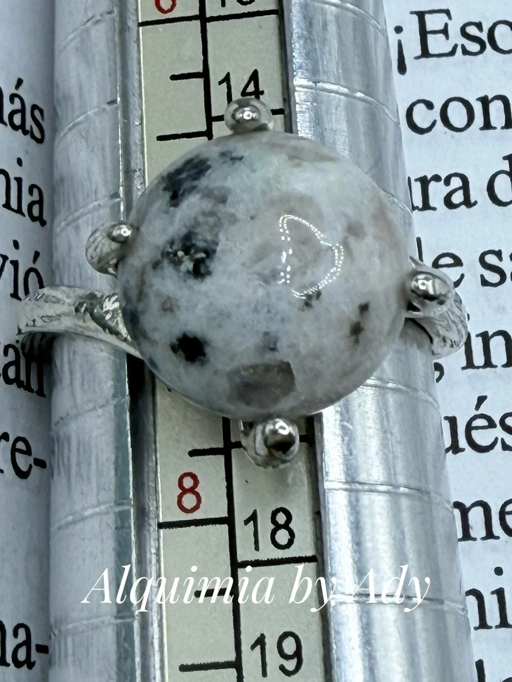 Silver Ring with White-Grey Jasper